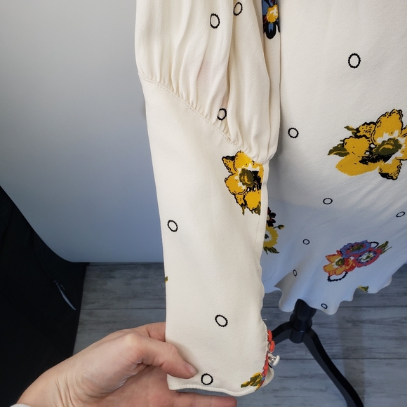 Free People FP Dress Sunshadows Mini Split Sleeve 6 Small NEW Ivory Floral - Picture 5 of 12